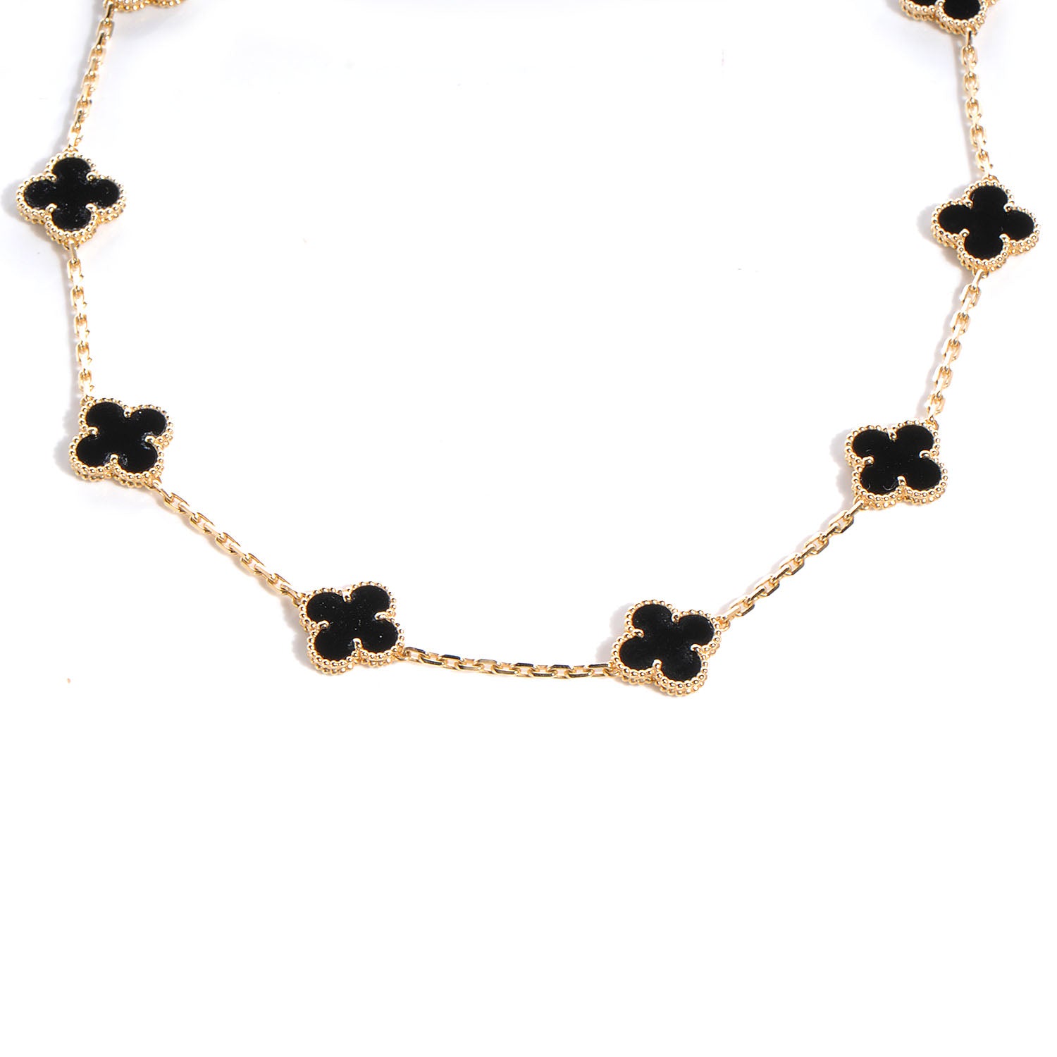 Van Cleef & Arpels 18K Yellow Gold Black Onyx 10 Motifs Vintage Alhambra Necklace 1 of 8