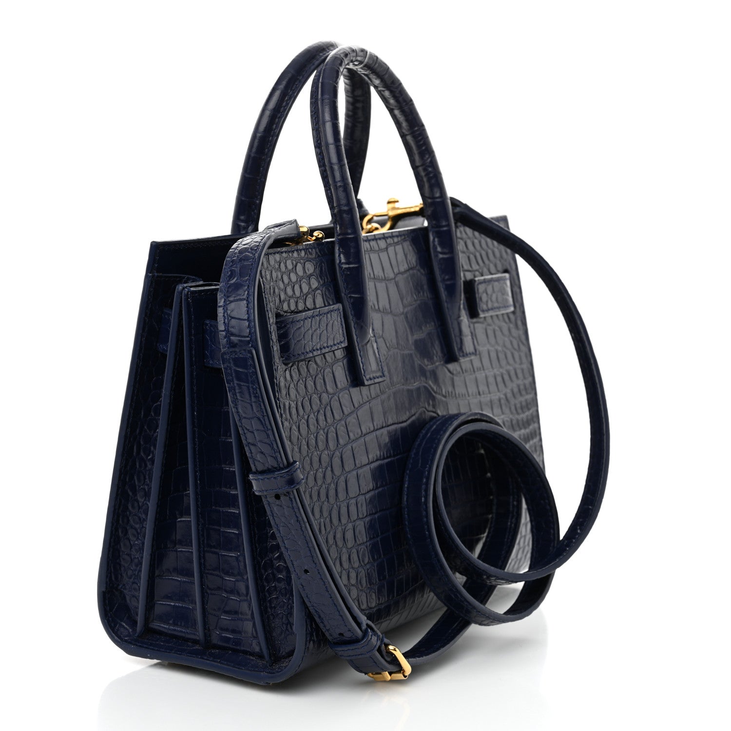 Saint Laurent Calfskin Crocodile Embossed Nano Sac De Jour Saphir 3 of 12