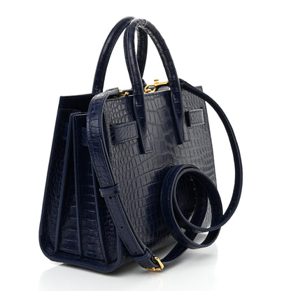 Saint Laurent Calfskin Crocodile Embossed Nano Sac De Jour Saphir 3 of 12