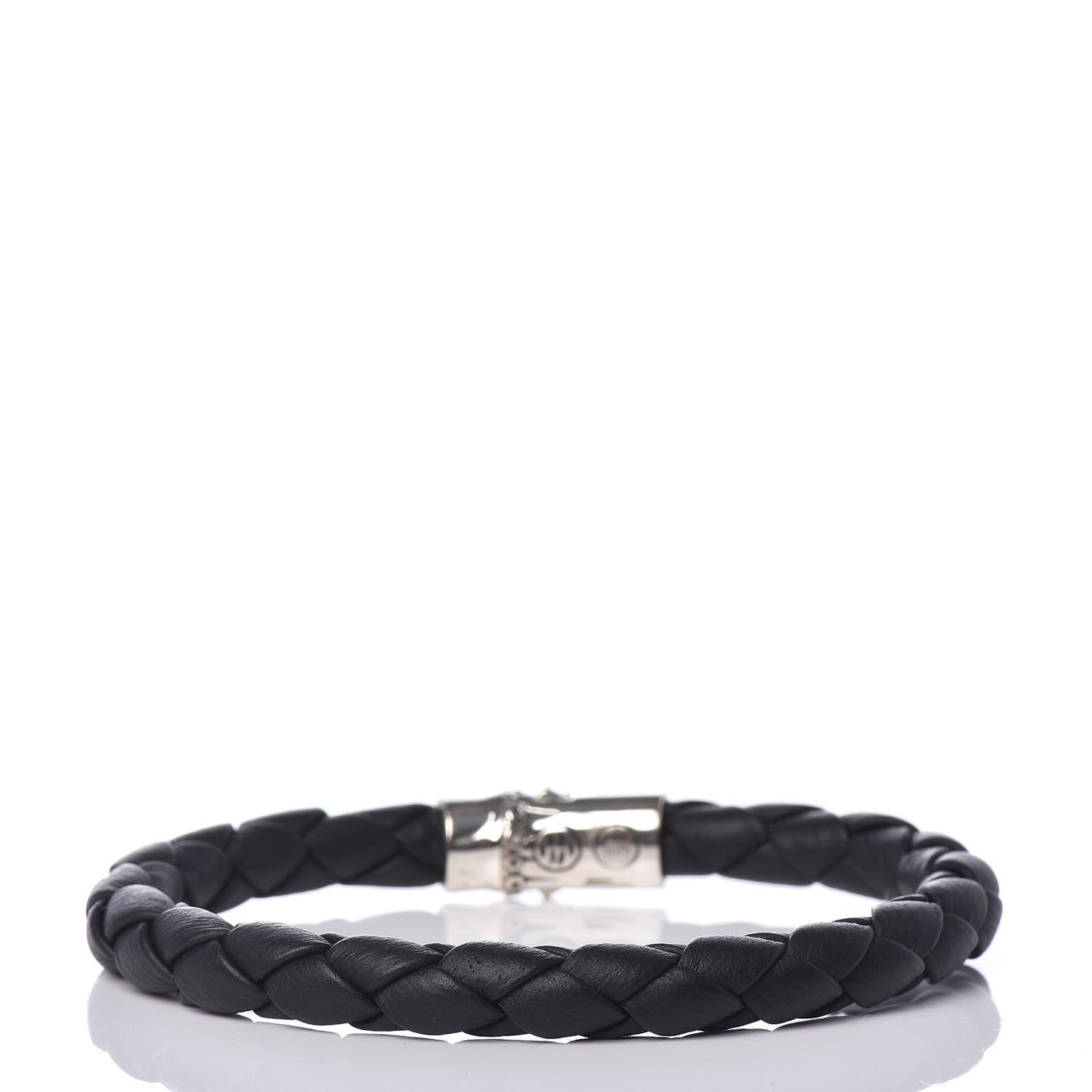 Sterling Silver Leather Braided Bamboo Bracelet Black