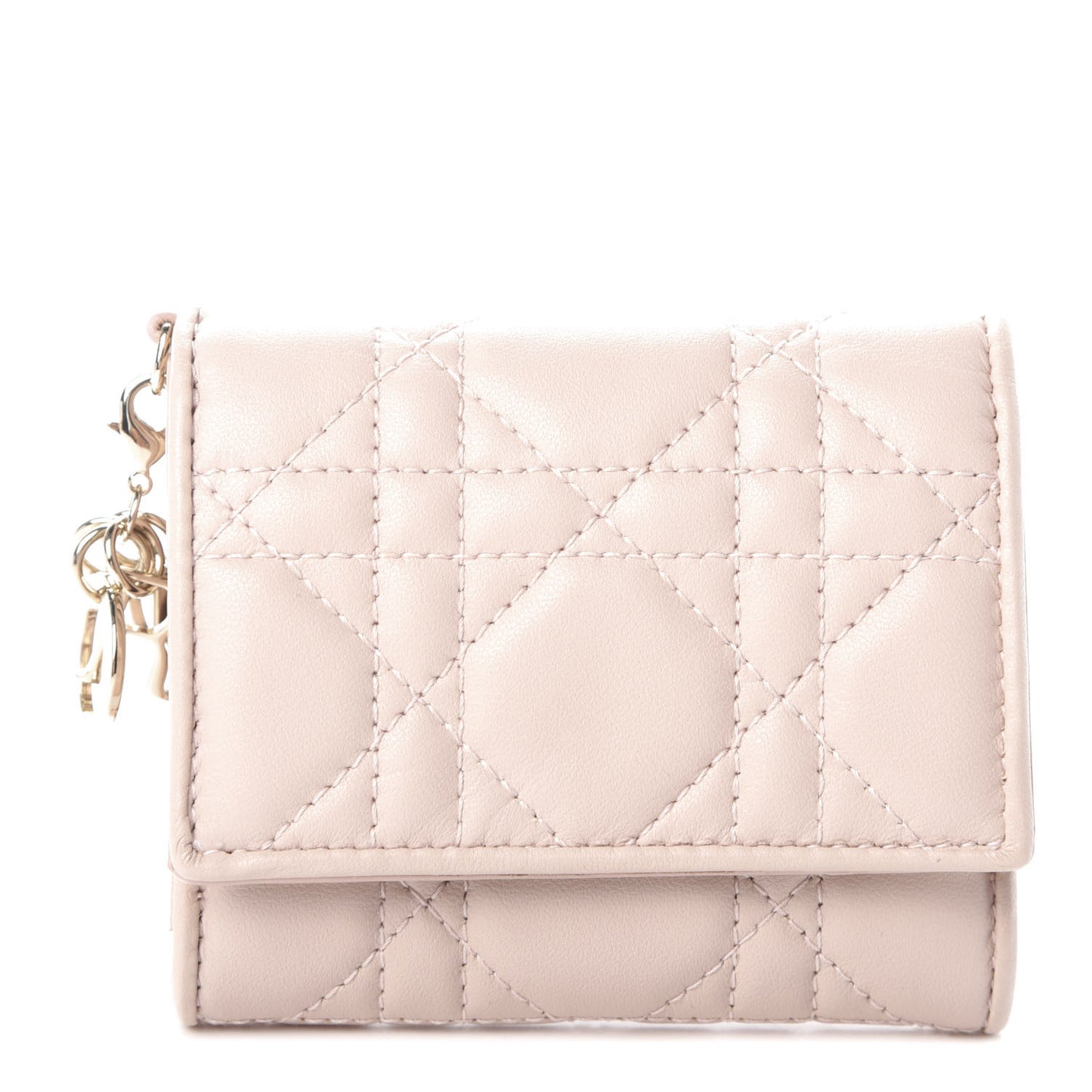 Lambskin Cannage Lady Dior Compact Wallet Light Pink