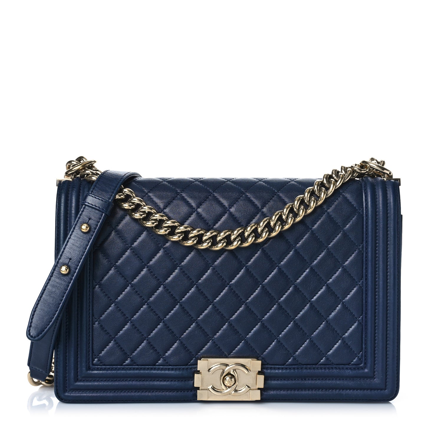Lambskin Quilted New Medium Boy Flap Dark Navy Blue