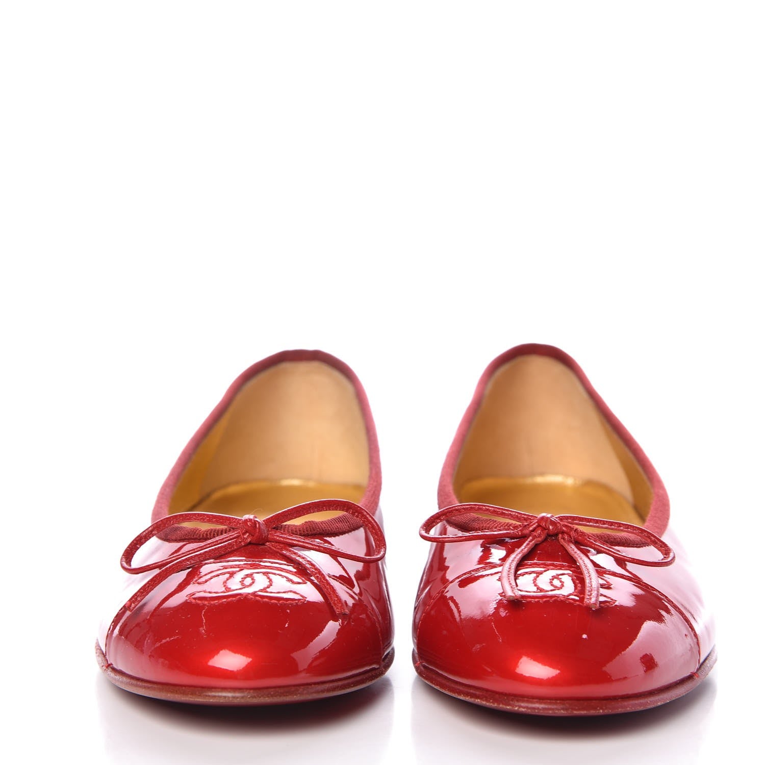 Chanel Patent Calfskin CC Cap Toe Ballerina Flats 38.5 Red 2 of 9