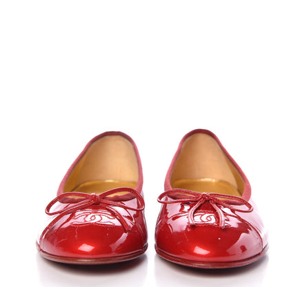 Chanel Patent Calfskin CC Cap Toe Ballerina Flats 38.5 Red 2 of 9