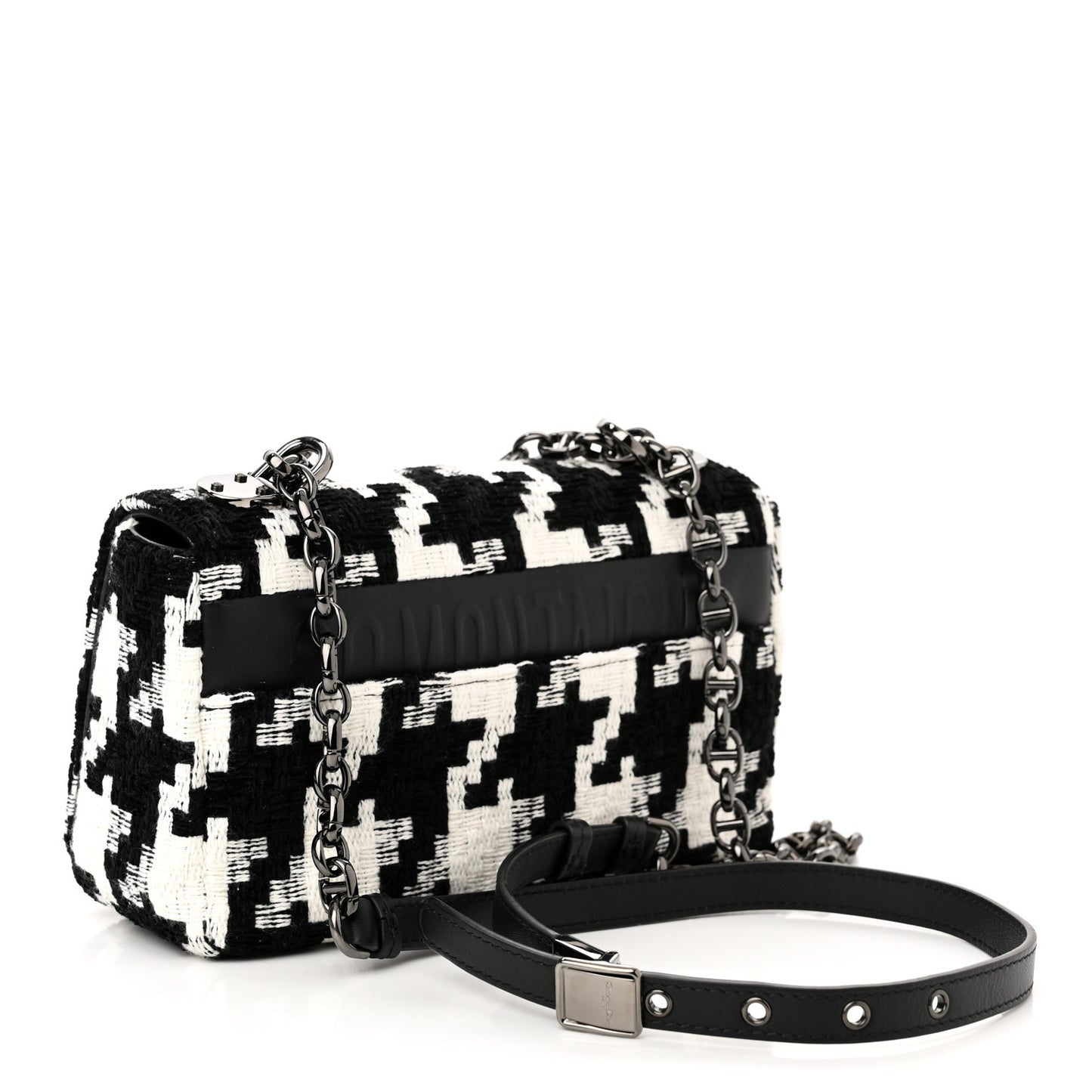 Tweed Macro Houndstooth Small Caro Bag Black White