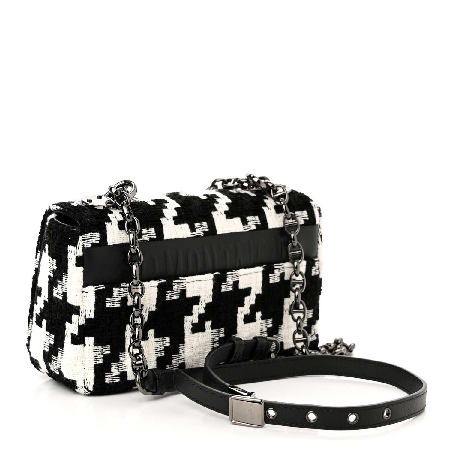 Christian Dior Tweed Macro Houndstooth Small Caro Bag Black White 3 of 11