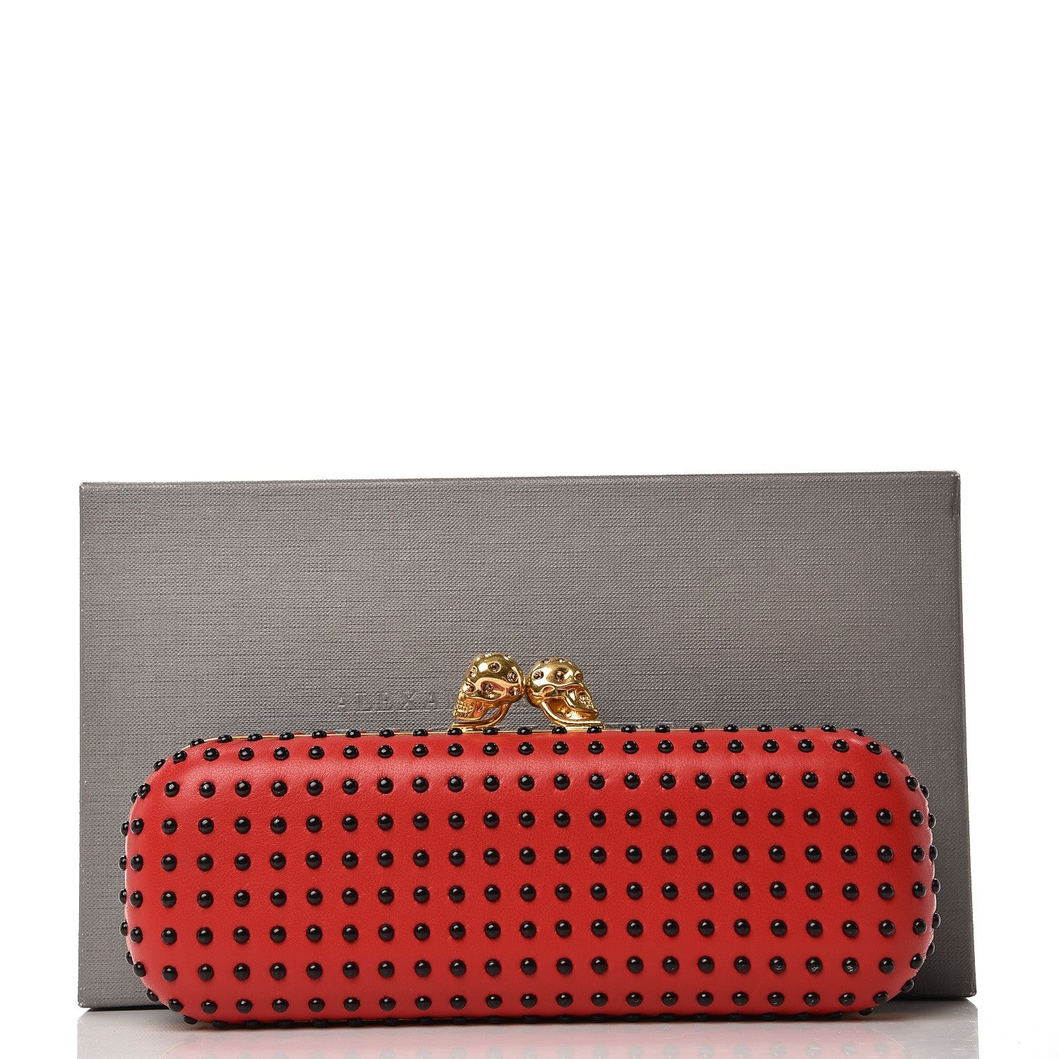 Alexander McQueen Nappa Bi-Color Twin Skull Box Clutch Black Red 7 of 7