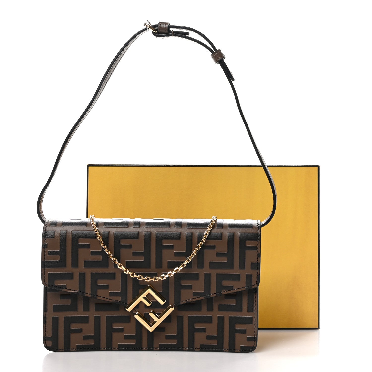 Fendi Vitello Ceylon Bi-Color FF 1974 Embossed FF Diamonds Chain Wallet Maya Black 10 of 10