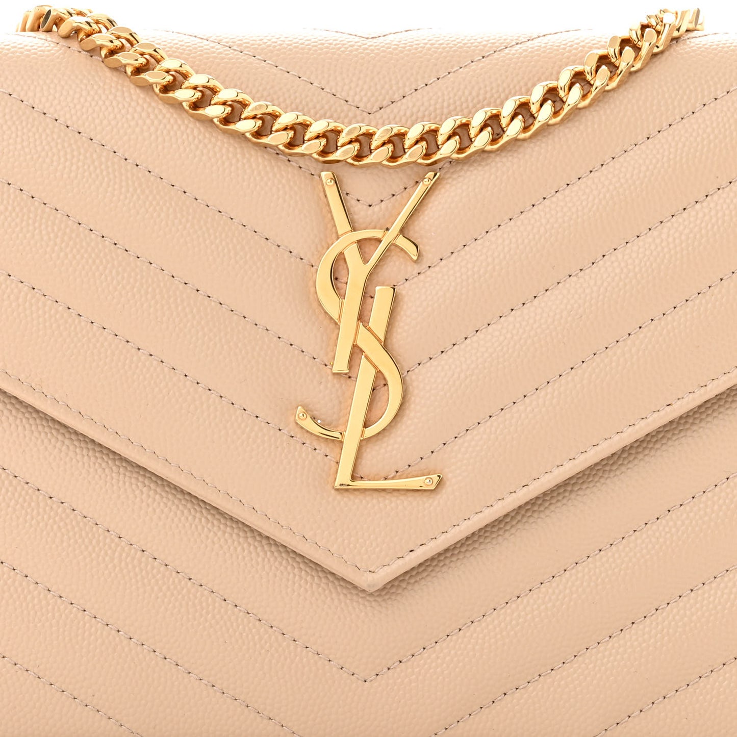 Grain De Poudre Matelasse Chevron Monogram Chain Wallet Dark Beige