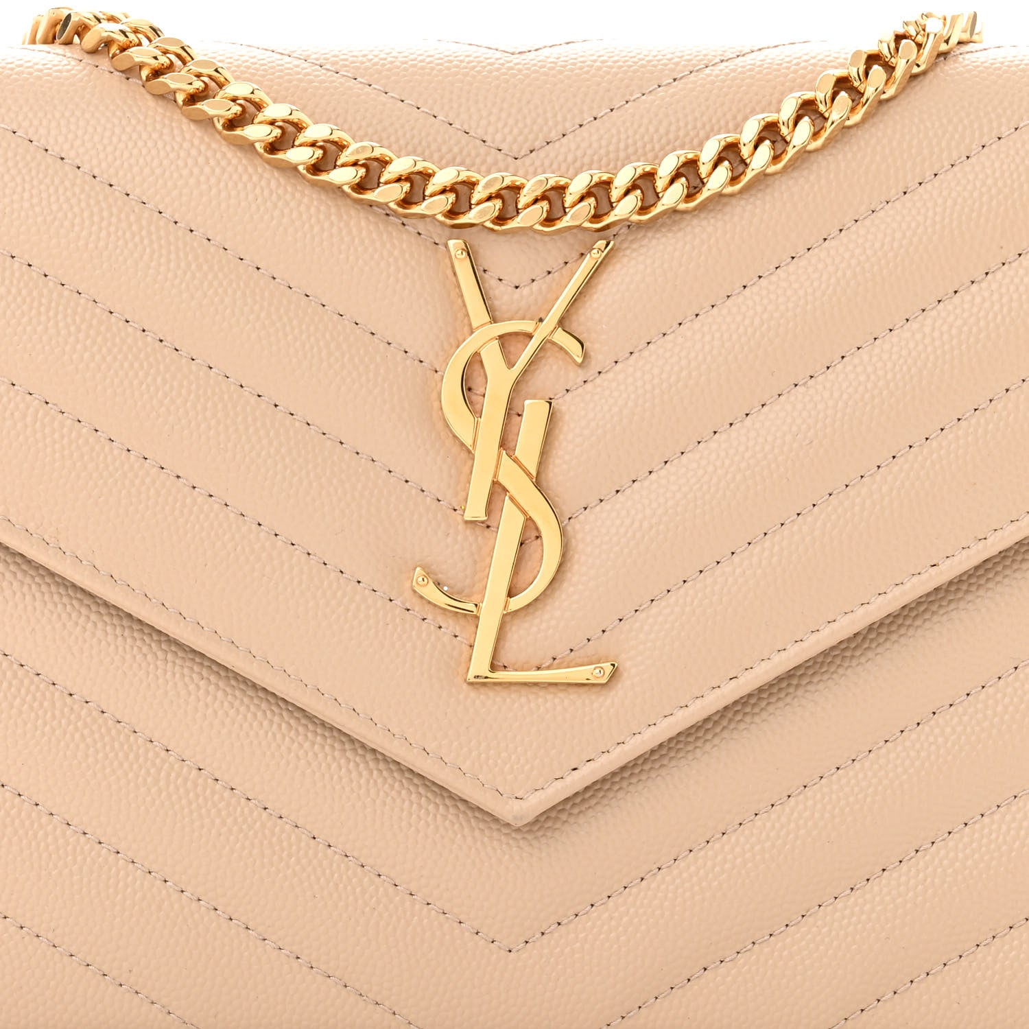 Saint Laurent Grain De Poudre Matelasse Chevron Monogram Chain Wallet Dark Beige 9 of 13