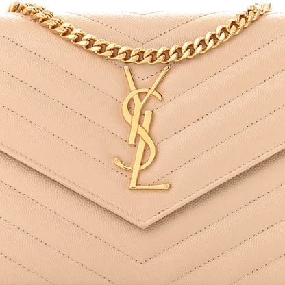 Saint Laurent Grain De Poudre Matelasse Chevron Monogram Chain Wallet Dark Beige 9 of 13