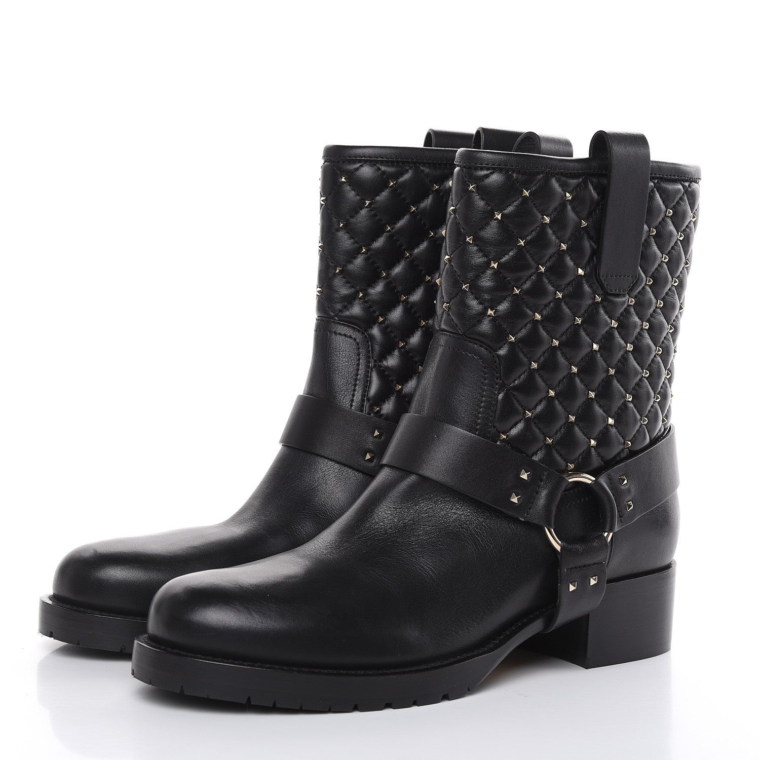 Valentino Garavani Calfskin Nappa Rockstud Spike 20mm Biker Boots 38 Black 3 of 9