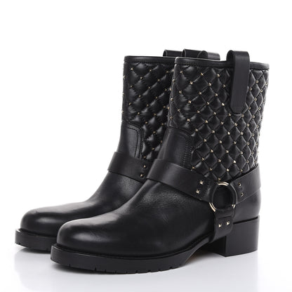 Valentino Garavani Calfskin Nappa Rockstud Spike 20mm Biker Boots 38 Black 3 of 9