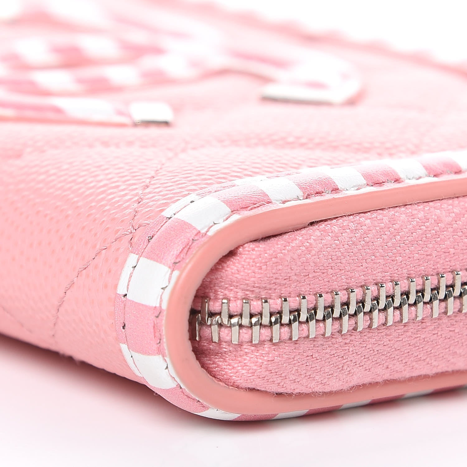 Chanel Caviar Quilted Medium Stripe Filigree Zip Around Wallet Pink White 10 of 11