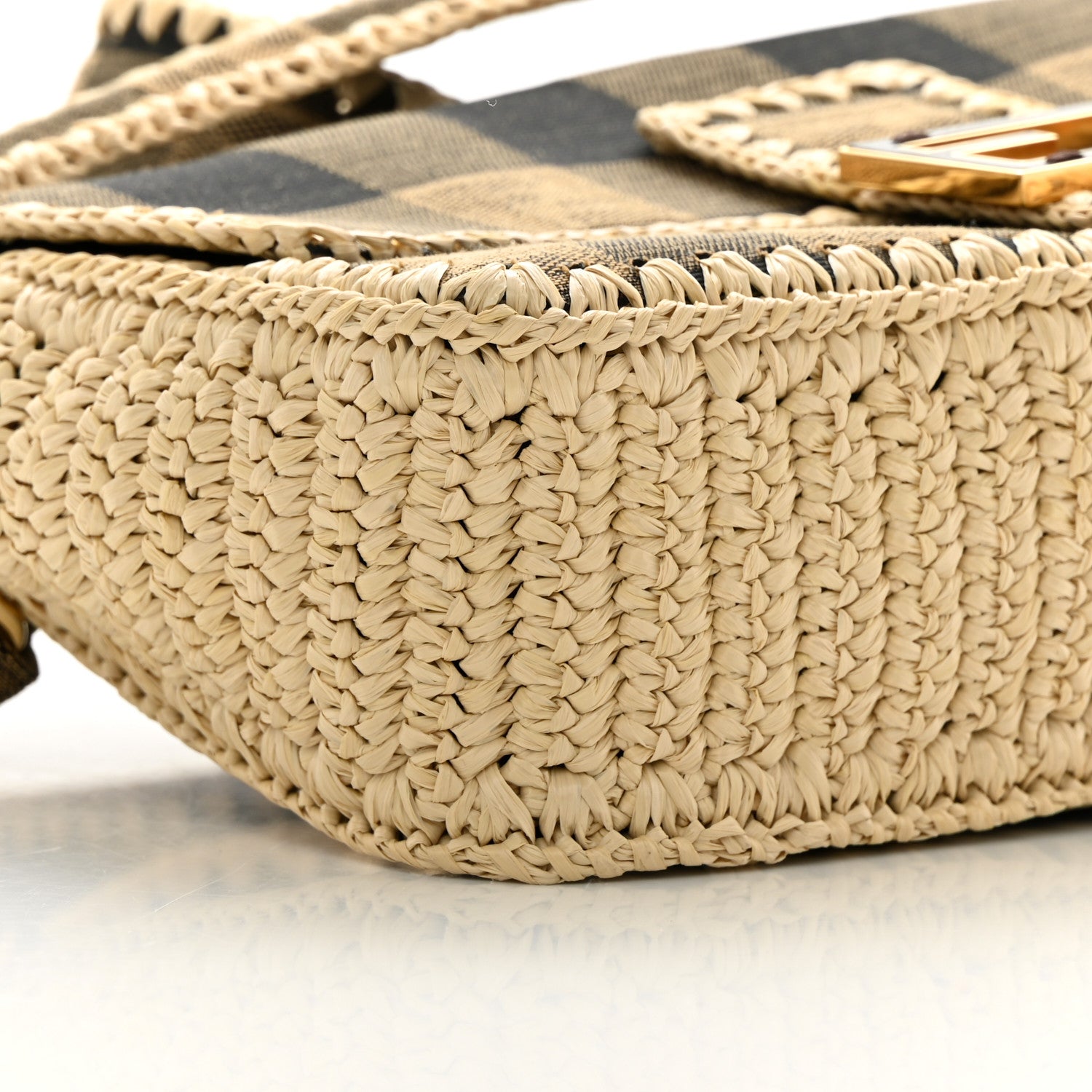 Fendi Fabric Jacquard Raffia Straw Pequin Gingham Woven Baguette Beige Black Natural 9 of 10
