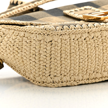 Fendi Fabric Jacquard Raffia Straw Pequin Gingham Woven Baguette Beige Black Natural 9 of 10