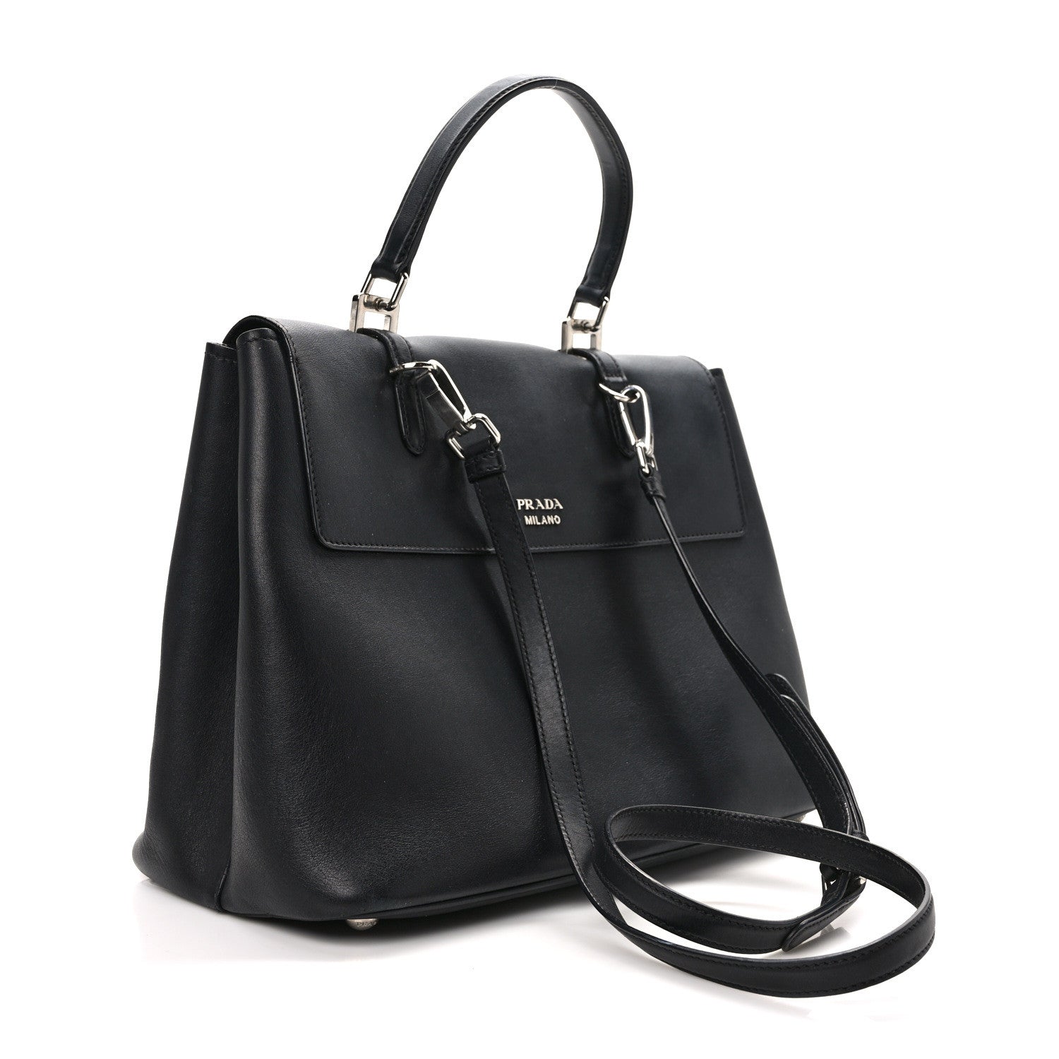 Prada Saffiano Cuir Convertible Top Handle Tote Black 3 of 9
