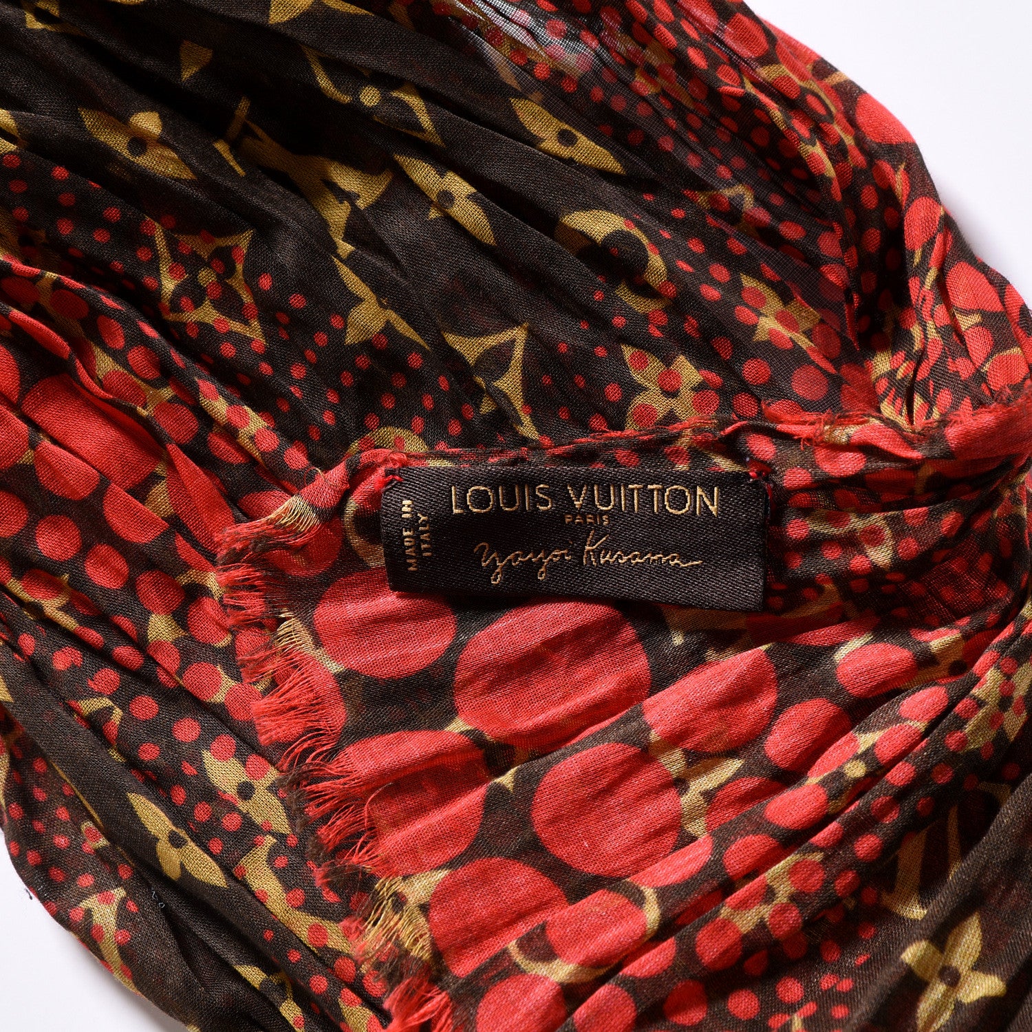 Louis Vuitton Cotton Monogram Kusama Infinity Dots Pareo Scarf Red 4 of 4