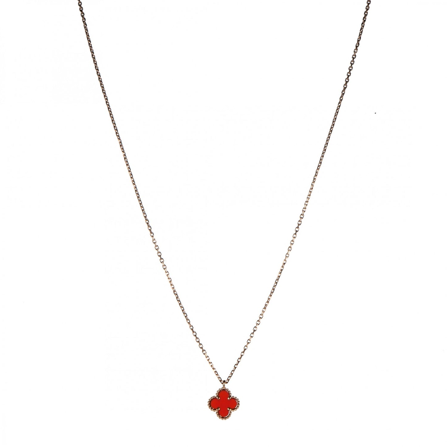 18K Rose Gold Carnelian Sweet Alhambra Pendant Necklace