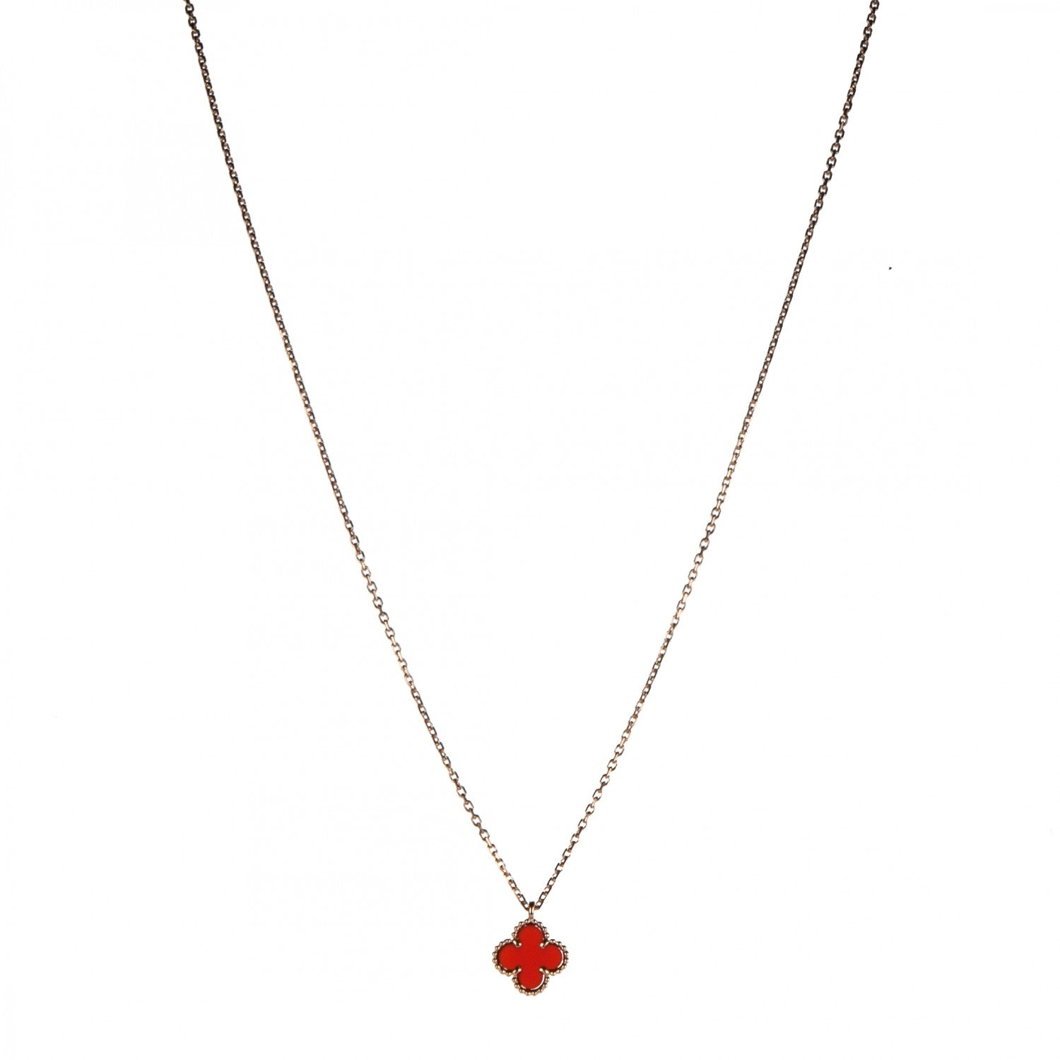 Van Cleef & Arpels 18K Rose Gold Carnelian Sweet Alhambra Pendant Necklace 1 of 7