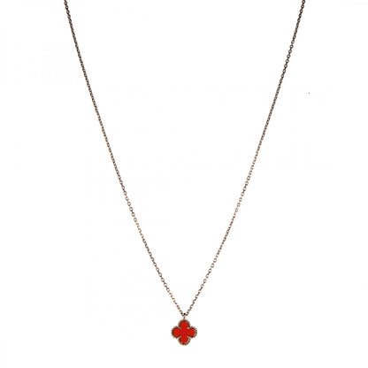Van Cleef & Arpels 18K Rose Gold Carnelian Sweet Alhambra Pendant Necklace 1 of 7