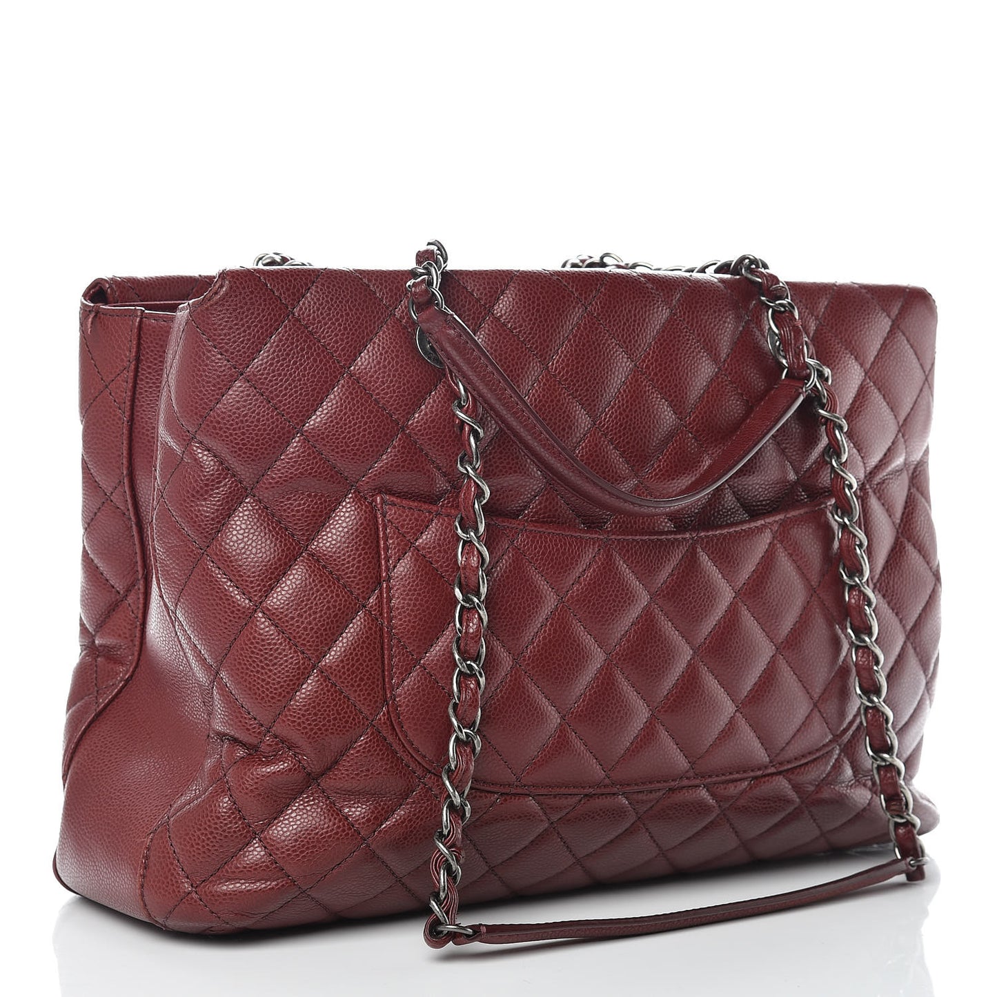 Caviar Quilted City Shopping Tote Dark Red