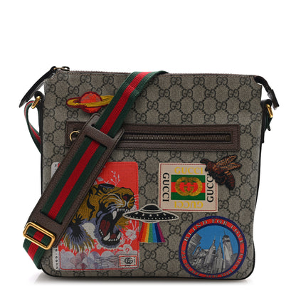 Gucci Soft GG Supreme Monogram Courier Web Medium Flat Messenger Bag Beige New Acero Multicolor 1 of 10