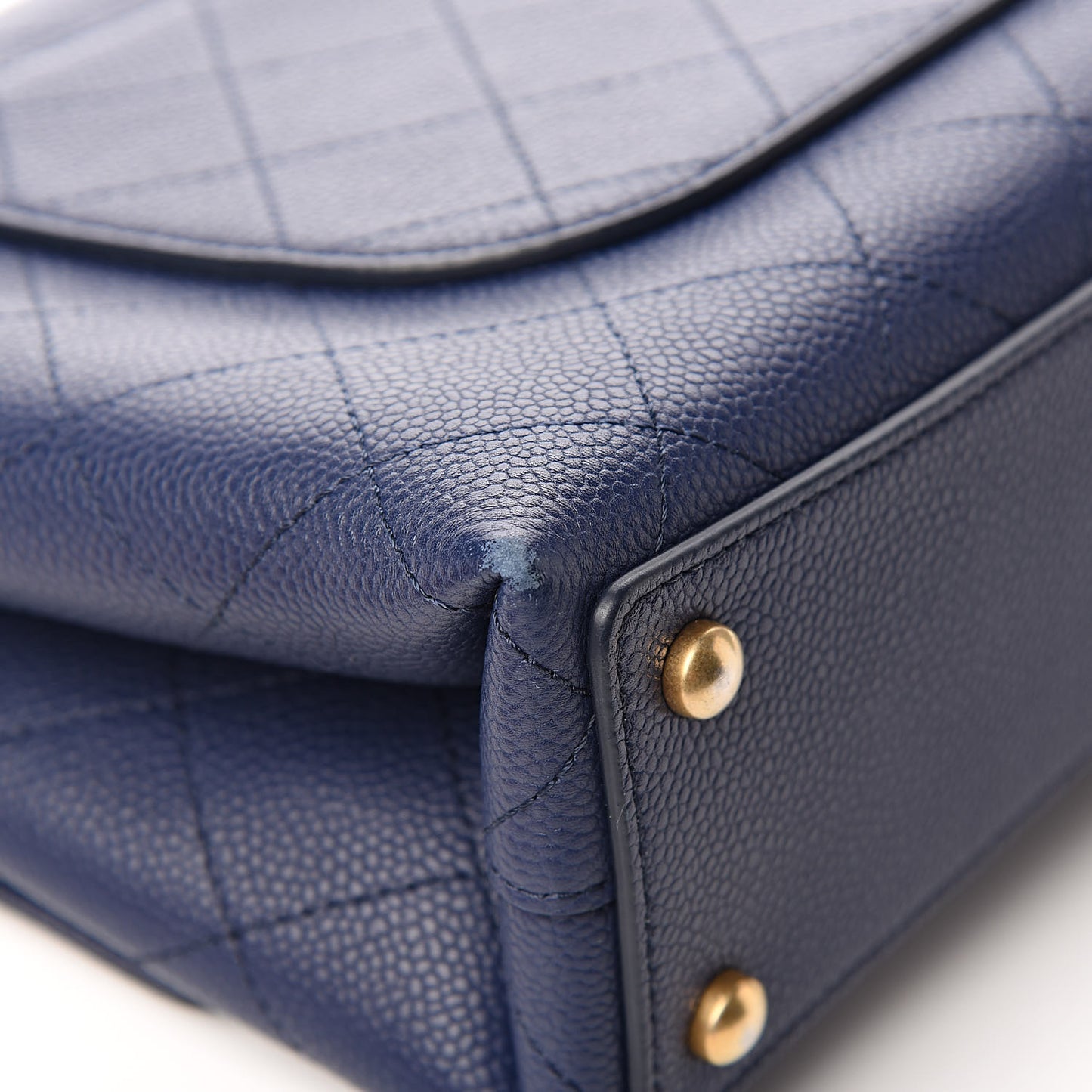 Grained Calfskin Stitched Flap Navy Blue