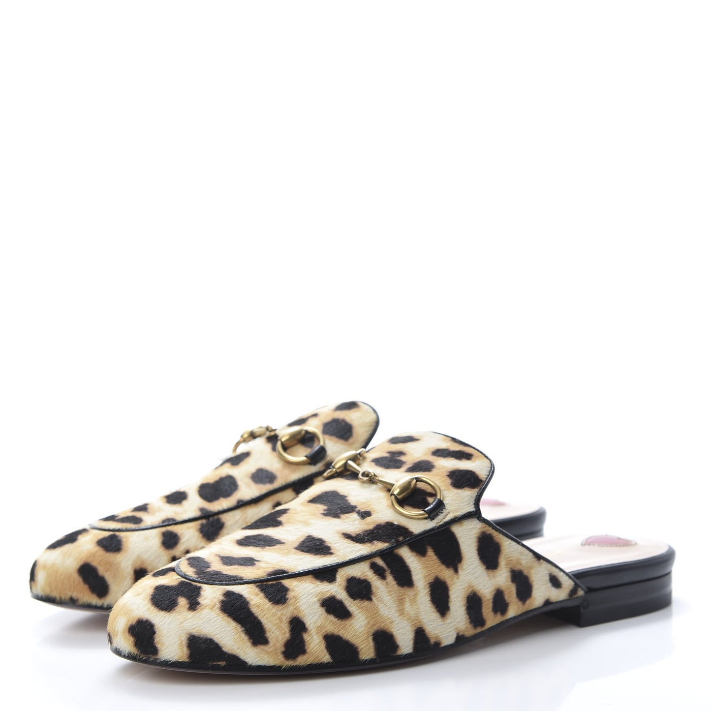 Calf Hair Leopard Print Womens Princetown Slippers 35.5 Naturale Black