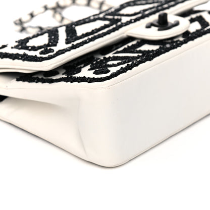 Chanel Lambskin Crystal Embroidered Medium Garden Of Versailles Double Flap Black White 7 of 21