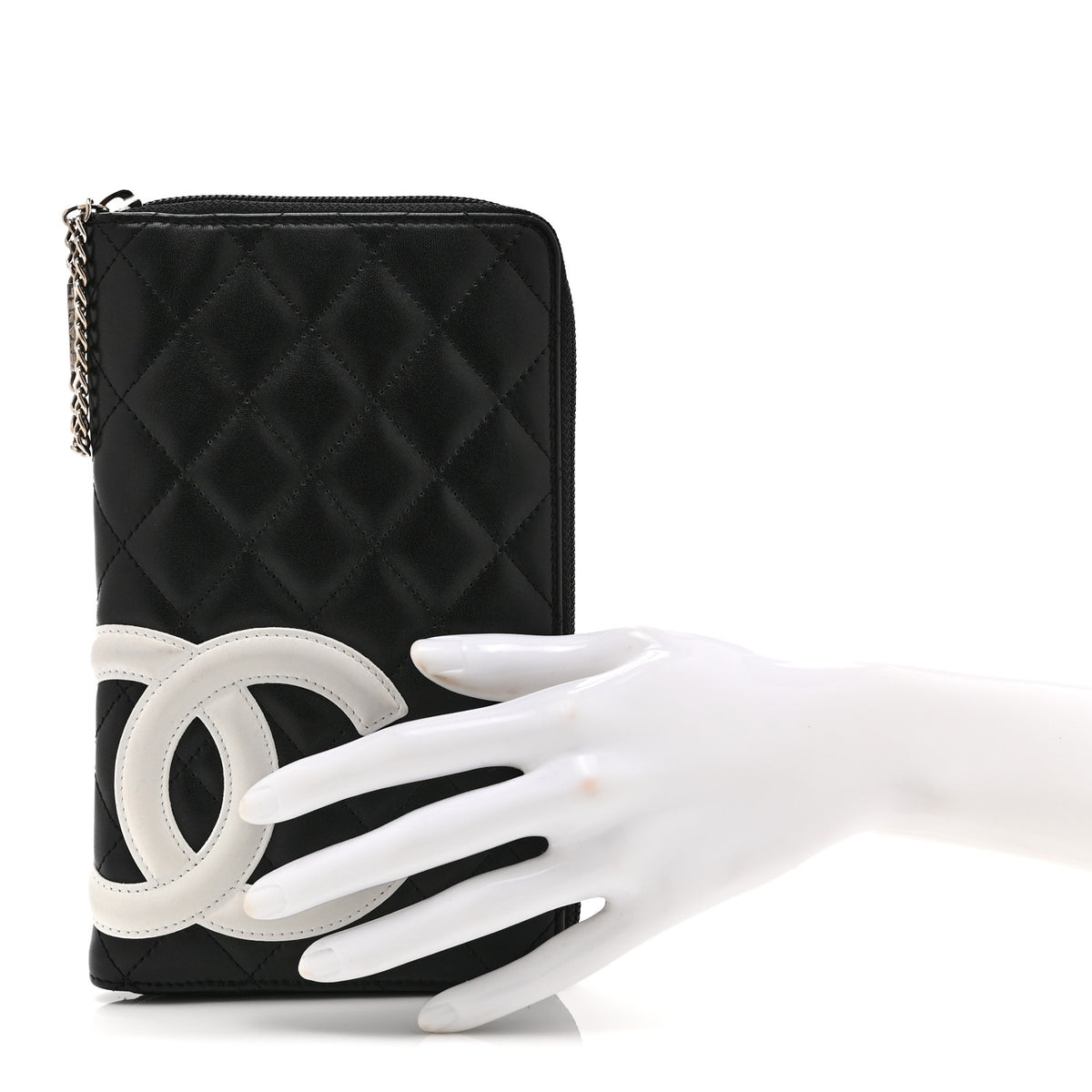 Chanel Calfskin Cambon Zip Around Organizer Wallet Black White 2 of 14