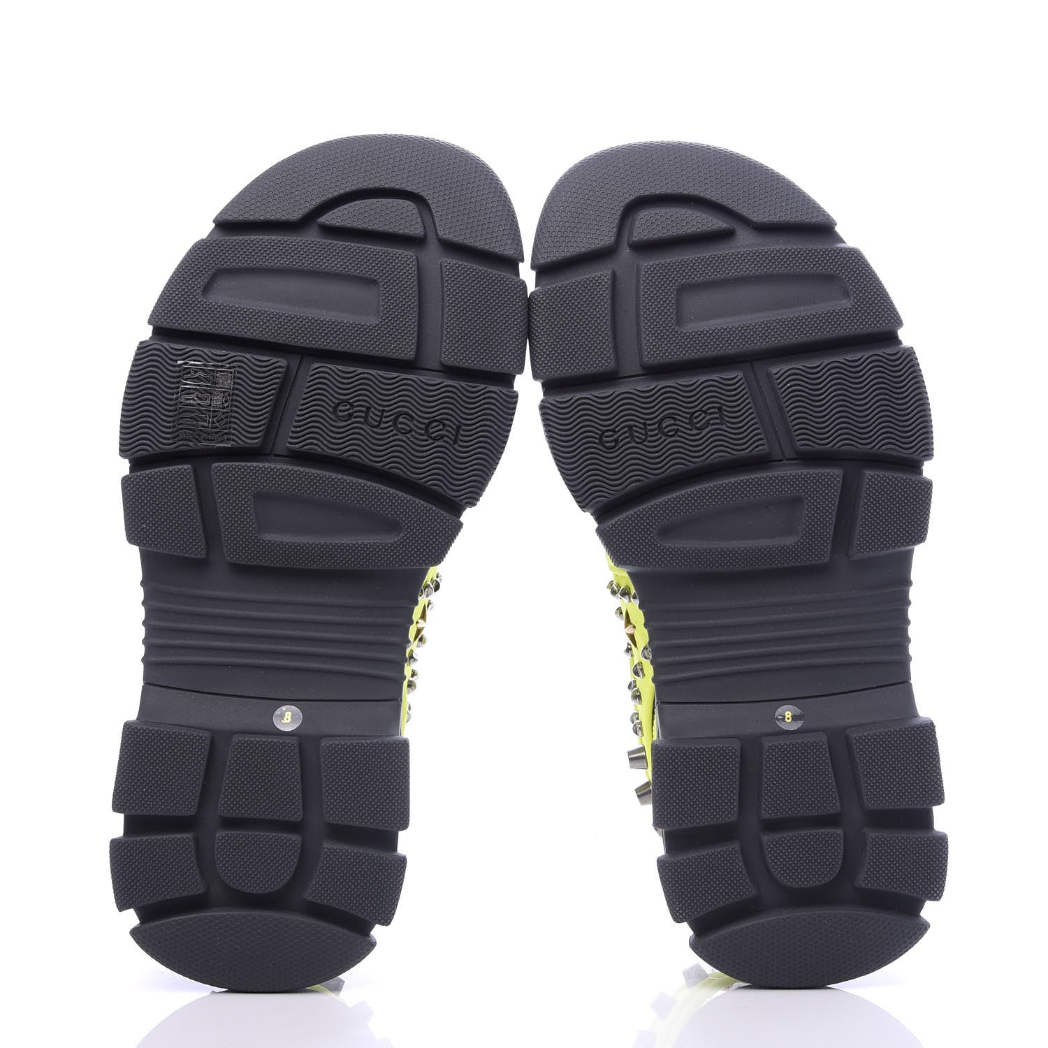 Gucci Technical Canvas Calfskin Studded Mens Aguru Sandals 8 Neon Yellow 6 of 9