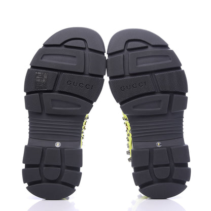 Gucci Technical Canvas Calfskin Studded Mens Aguru Sandals 8 Neon Yellow 6 of 9