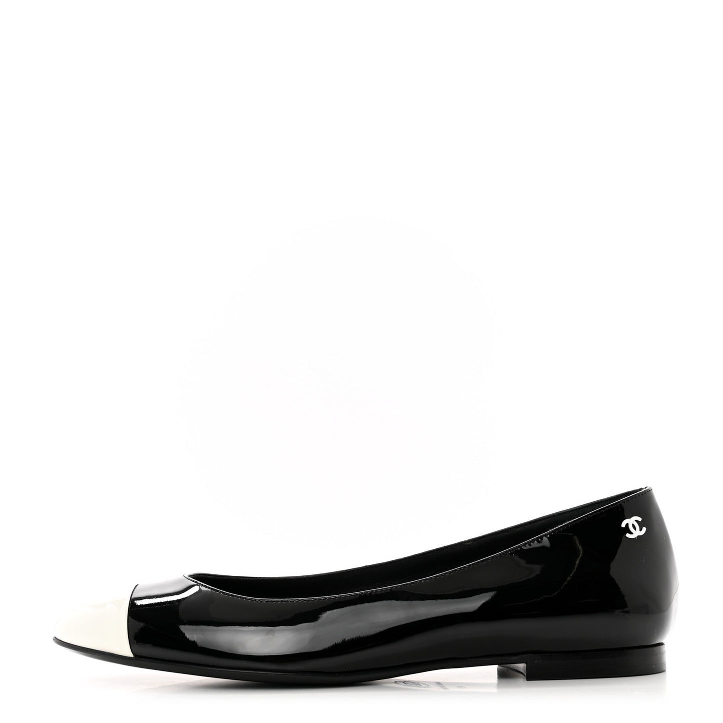 Patent Cap Toe Ballerina Flats 40 Black White