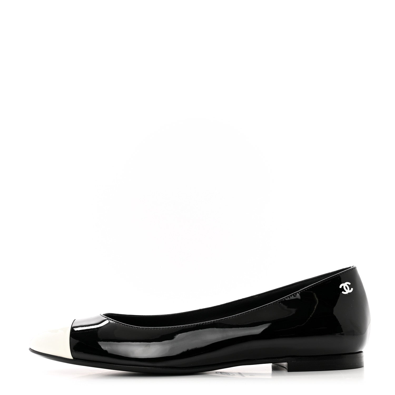 Chanel Patent Cap Toe Ballerina Flats 40 Black White 1 of 9