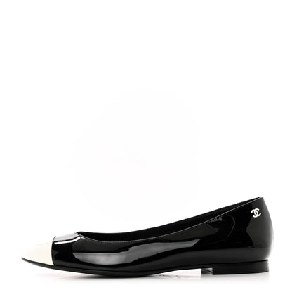 Chanel Patent Cap Toe Ballerina Flats 40 Black White 1 of 9