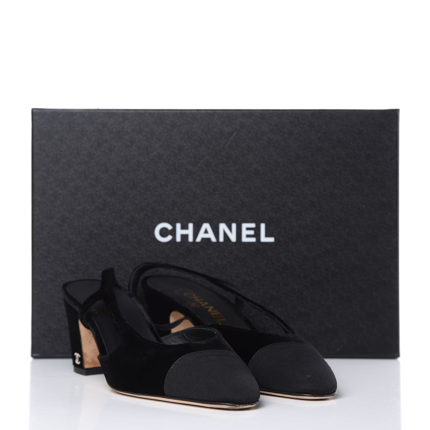 Velvet Grosgrain Cap Toe CC Slingback Pumps 37 Black