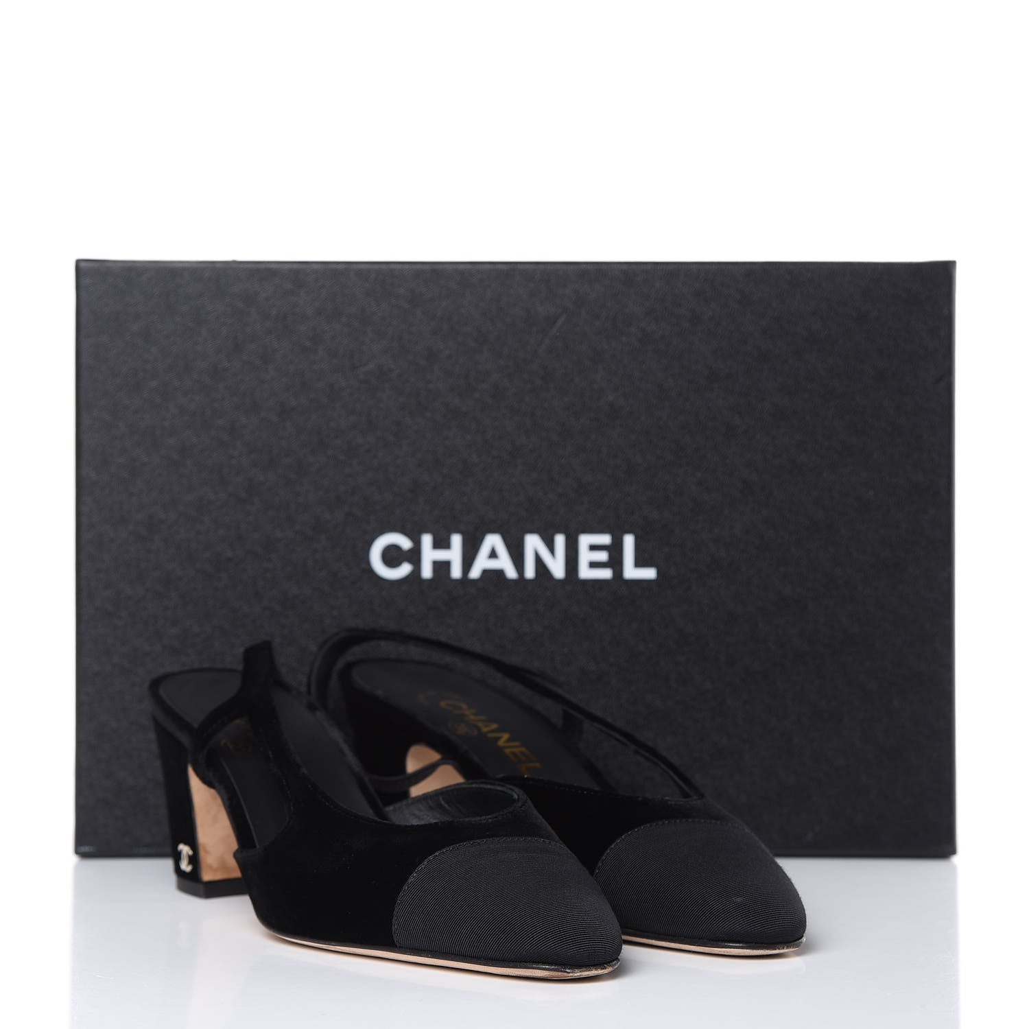 Chanel Velvet Grosgrain Cap Toe CC Slingback Pumps 37 Black 10 of 10