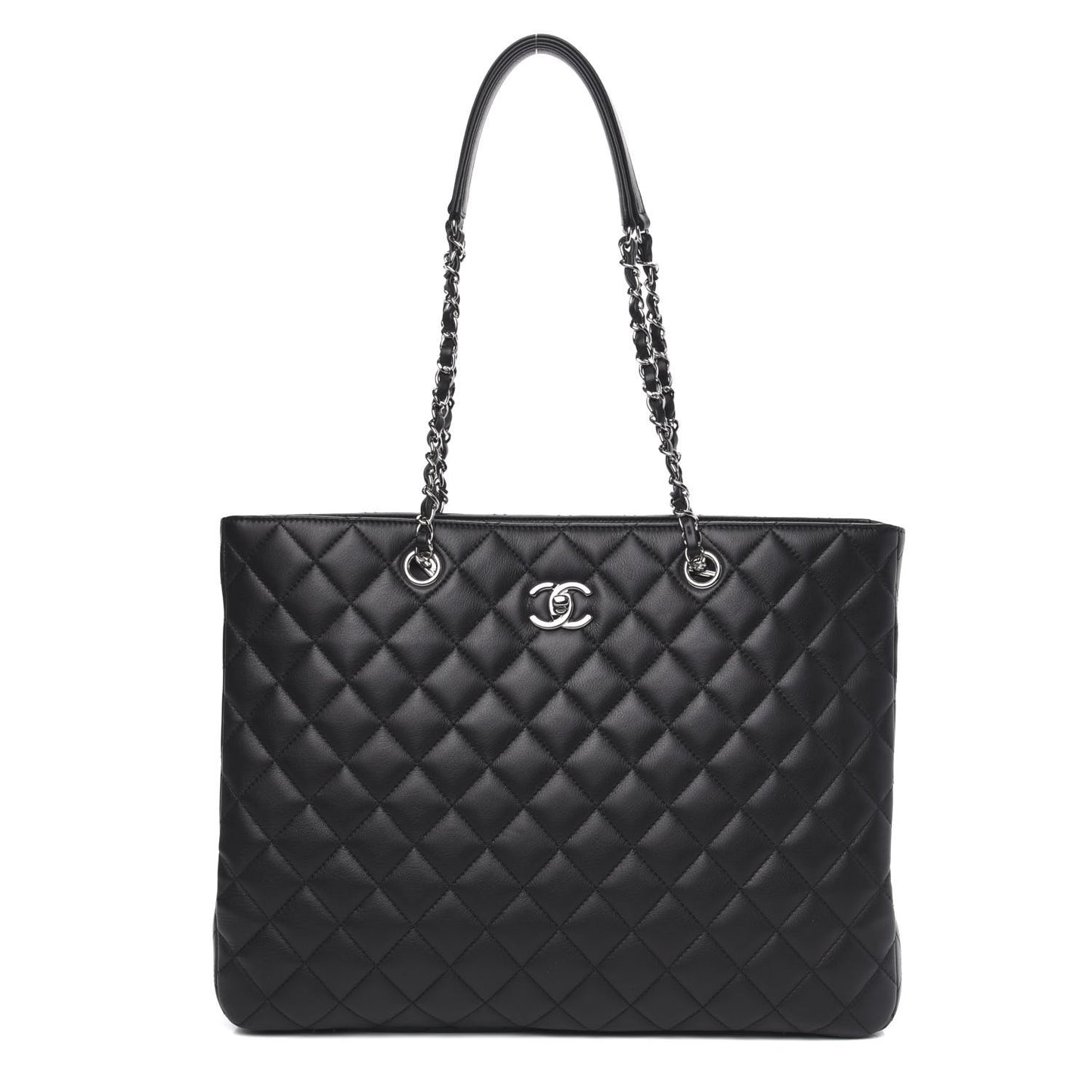 Calfskin Quilted Large Classic Shopping Tote Black