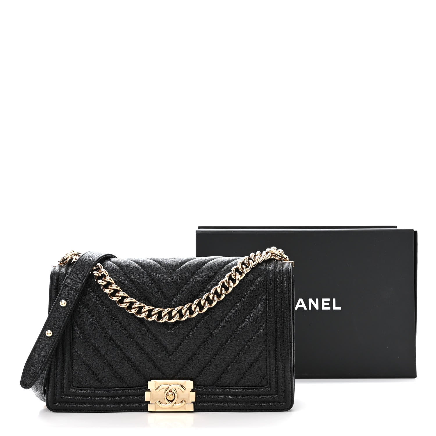 Chanel Caviar Chevron Quilted New Medium Boy Flap Black 13 of 13
