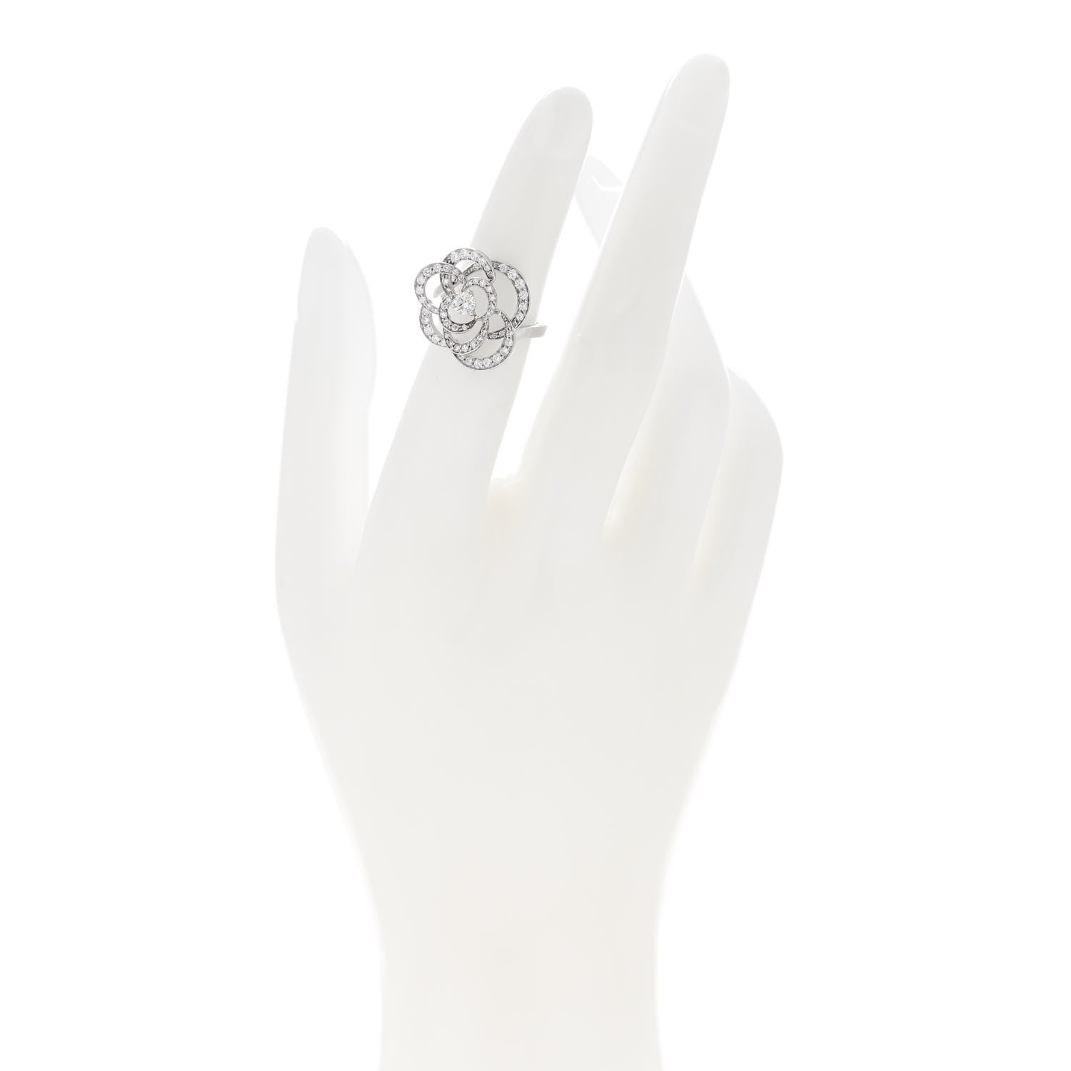 Chanel 18K White Gold Diamond Medium Fil de Camelia Ring 49 5 2 of 5