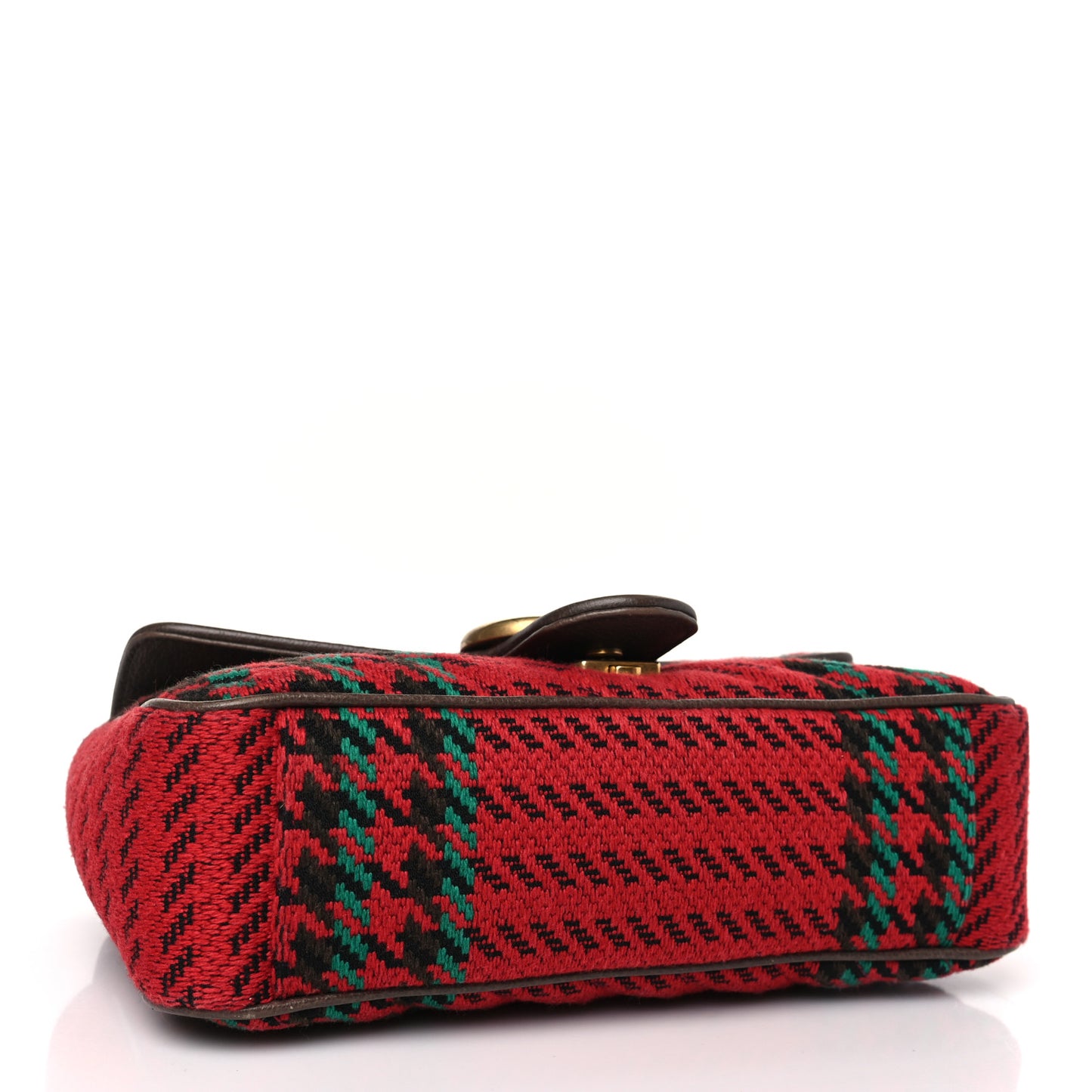 Wool Tweed Textured Dollar Calfskin Matelasse Diagonal Plaid Small GG Marmont Shoulder Bag Red Green Multicolor New Acero