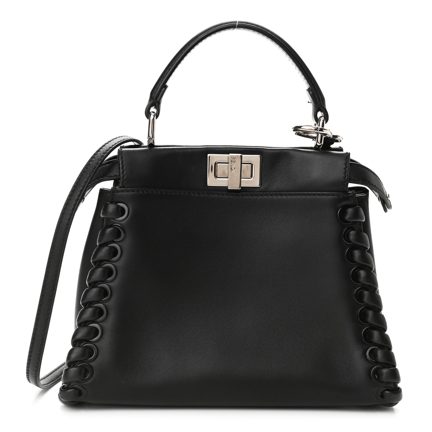 Fendi Nappa Lace Up Mini Peekaboo Iconic Satchel Black 1 of 11