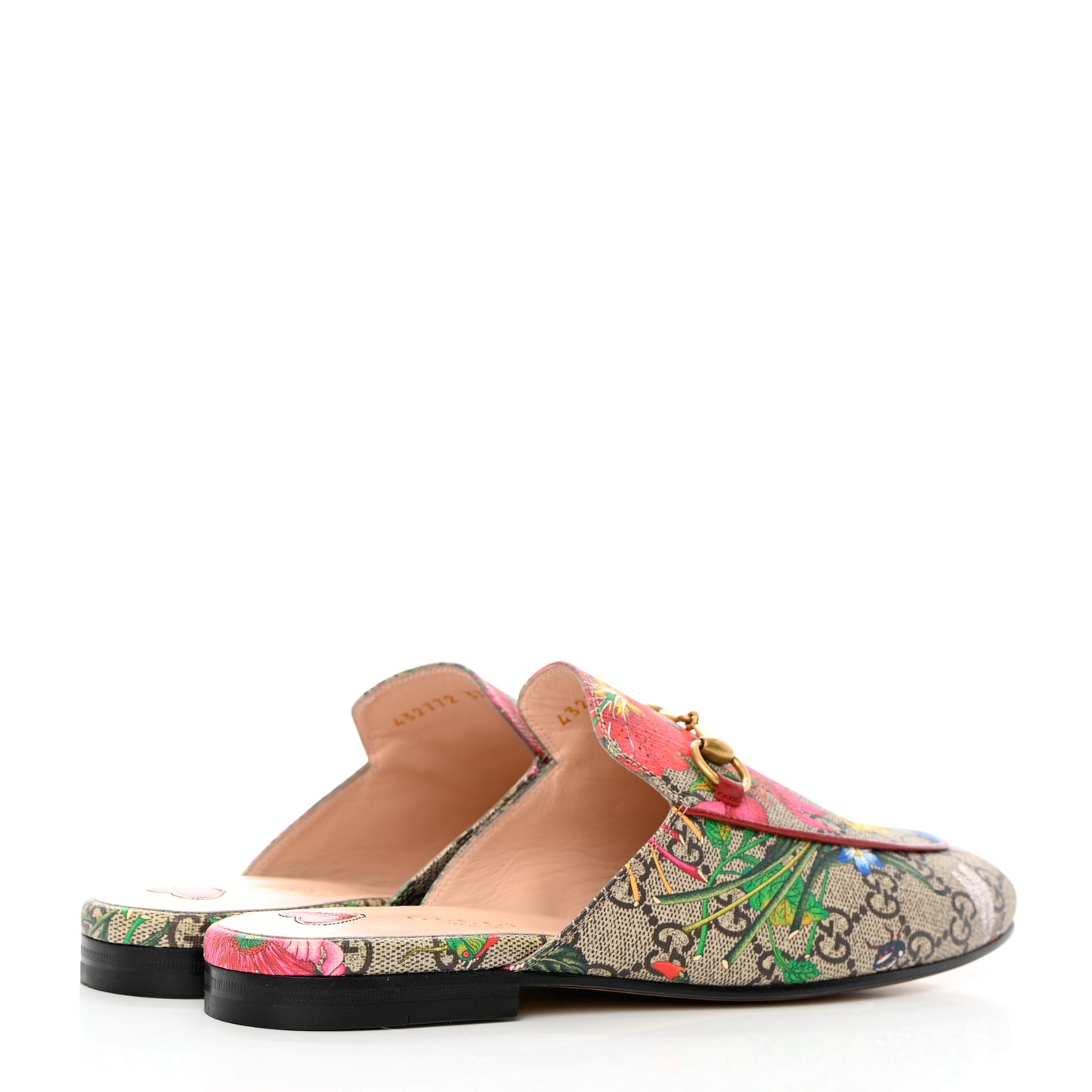 GG Supreme Monogram Flora Womens Princetown Slippers 37.5 Beige Ebony Multicolor Rosso
