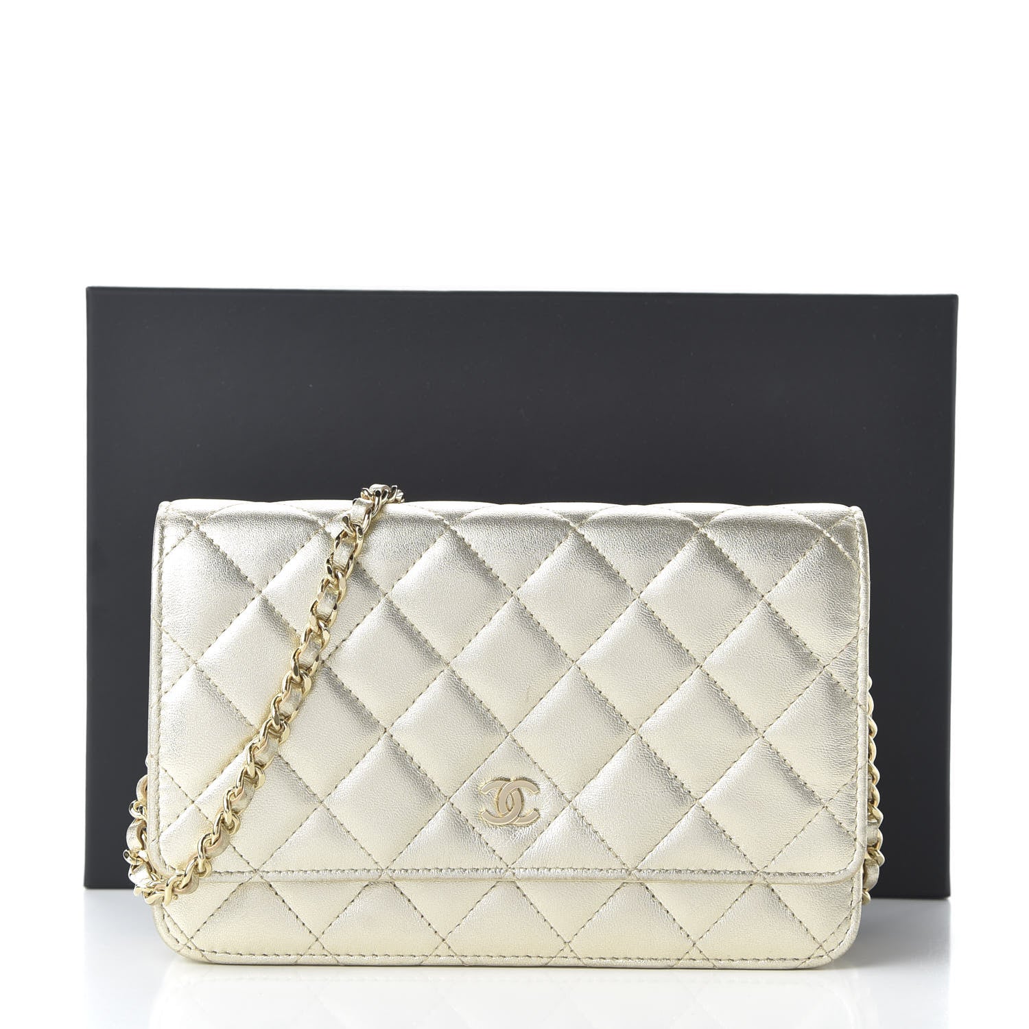 Chanel Metallic Lambskin Quilted Wallet On Chain WOC Gold 12 of 12