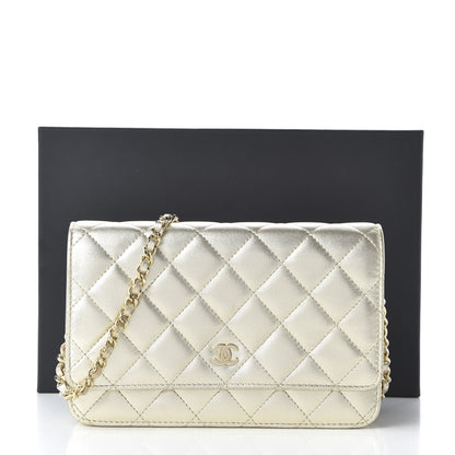 Chanel Metallic Lambskin Quilted Wallet On Chain WOC Gold 12 of 12