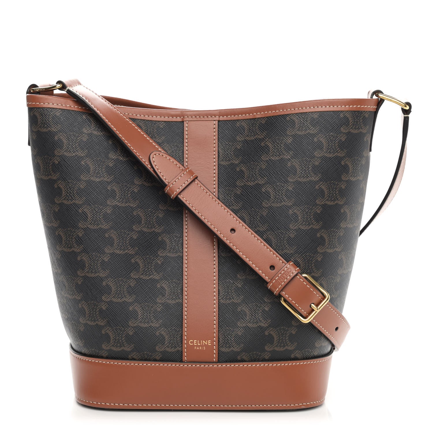 Celine Triomphe Canvas Calfskin Small Bucket Bag Tan 1 of 8
