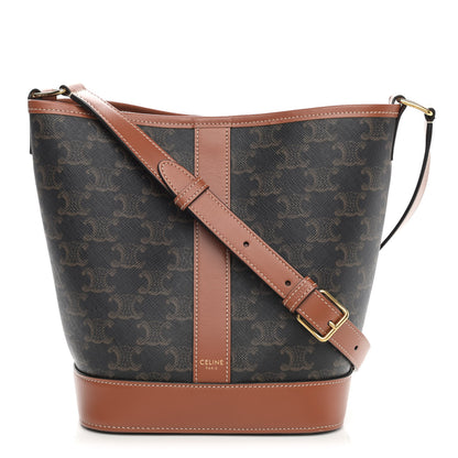 Celine Triomphe Canvas Calfskin Small Bucket Bag Tan 1 of 8
