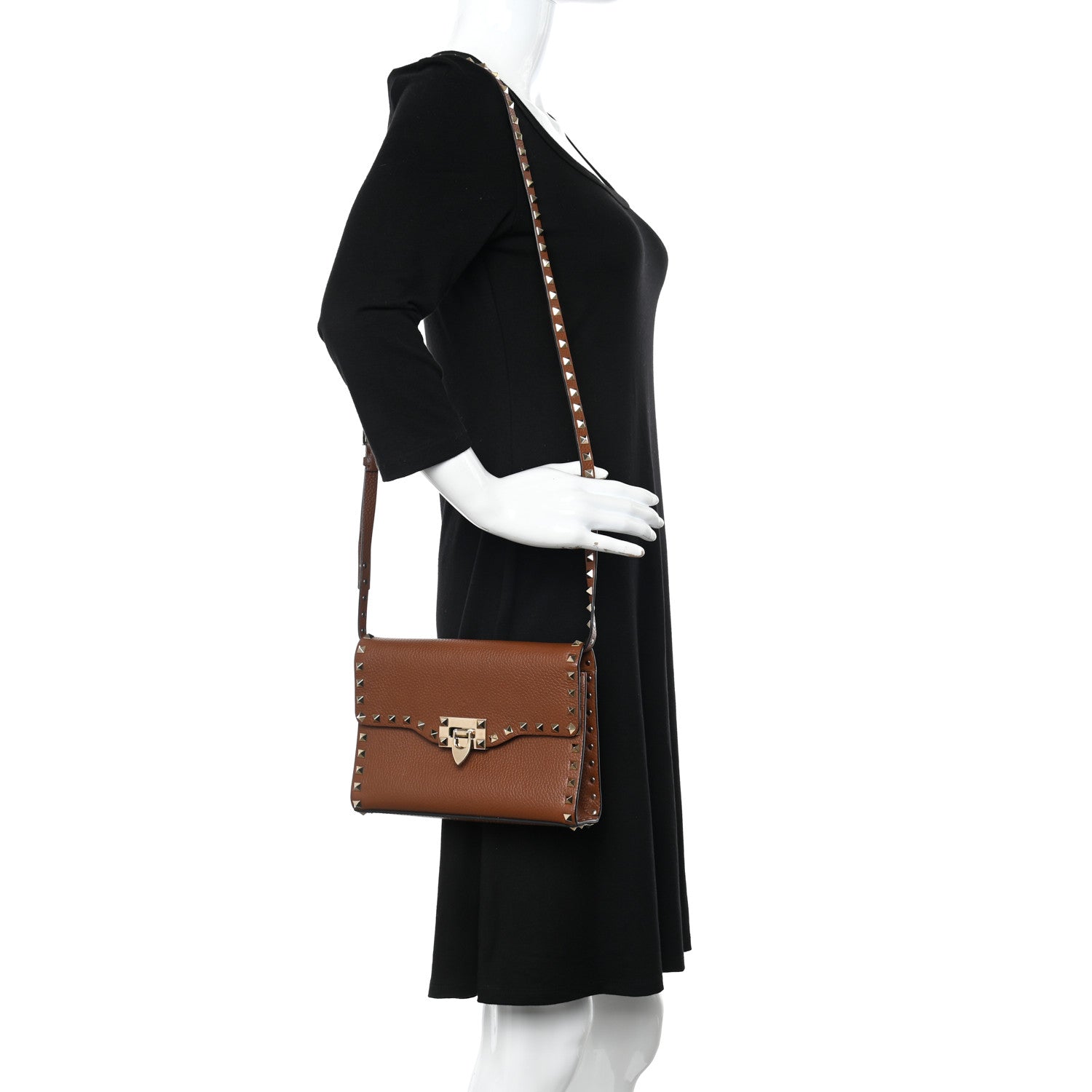 Valentino Garavani Pebbled Calfskin Medium Rockstud Flip Lock Crossbody Bag Bright Cognac 2 of 16