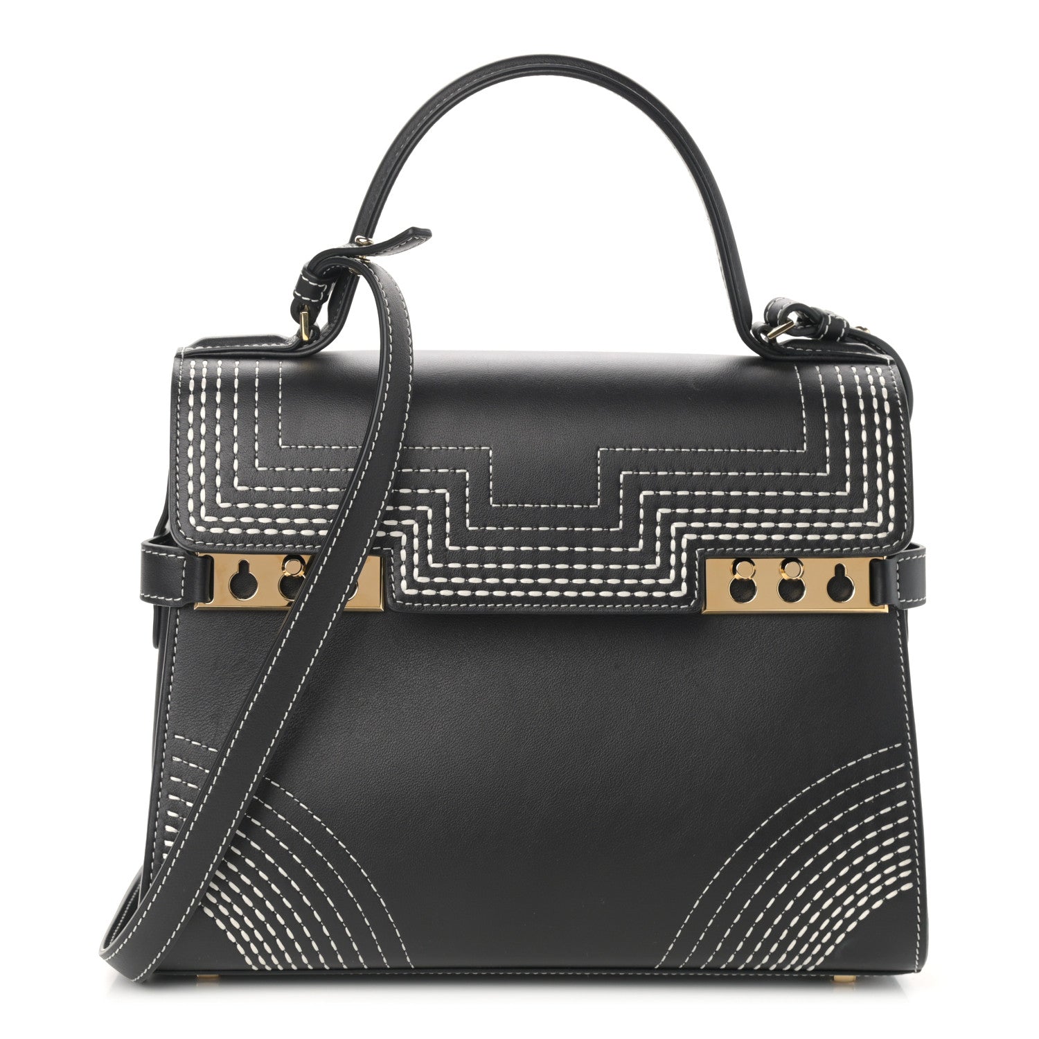 Delvaux Calfskin Stitch MM Tempete Satchel Black 1 of 10